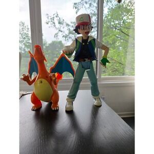 Lot of 2 Pokemon Figures: S.H. Figuarts Ash Ketchum 11.5" & Charizard 8"